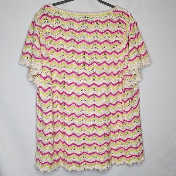 5X 28W Torrid Pink Crochet Sweater Flutter Sleeve Pointelle Pullover Open Knit - Picture 9 of 9